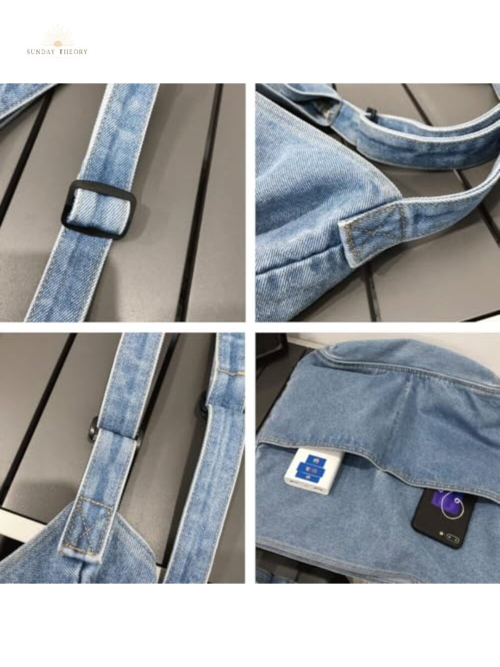 Denim Hobo Shoulder Bag Messenger Canvas Tote Crossbody - Picture 4 of 6